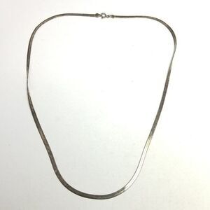 Vintage Heavily Tarnished Sterling Silver Herringbone Flat Chain Necklace Estate